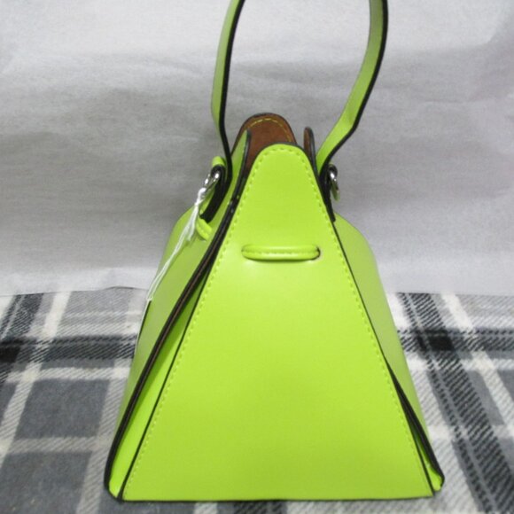 P1610L-NEW Lime Majure Runway Triangle Drawstring Satchel/Crossbody w Dustbag - Picture 3 of 6